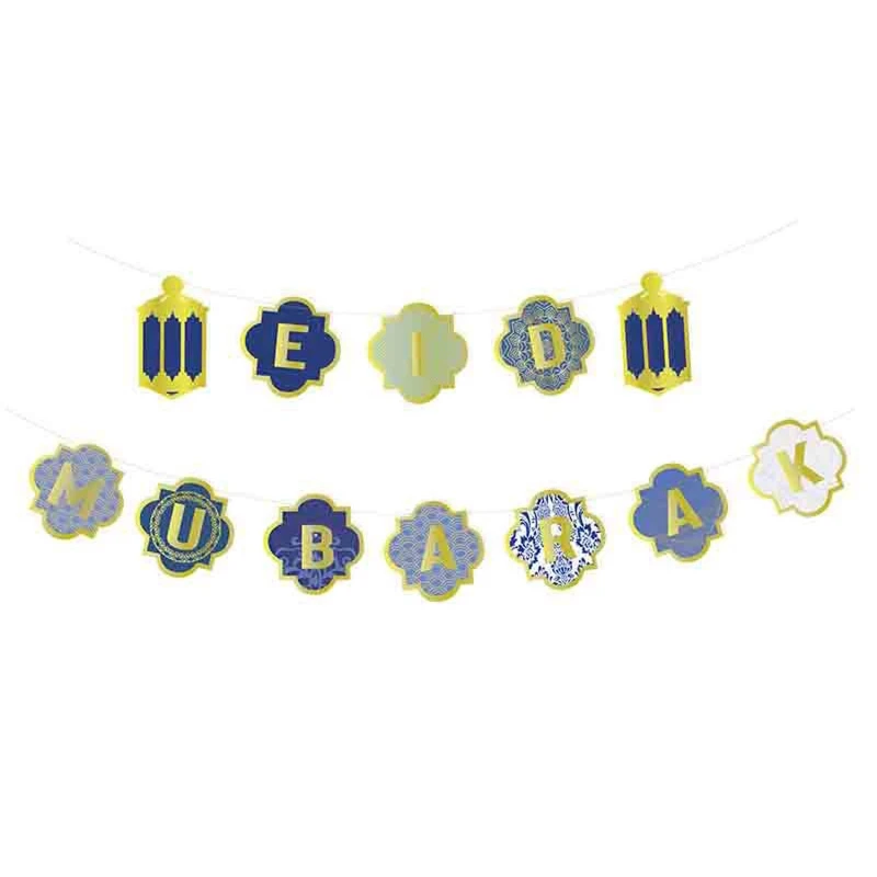 

Eid Mubarak for Banner Bronzing Bunting Rustic Muslim Ramadan Decoration Hanging for Indoor Outdoor Decor Photo Props