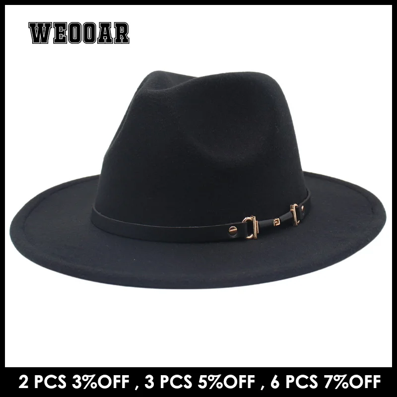 (56-61cm) French Style Wide Brim Fedora Hat Women Men Felt Cap 2022 Autumn Winter Fascinator Jazz Ladies Hat Country Church Hat 1