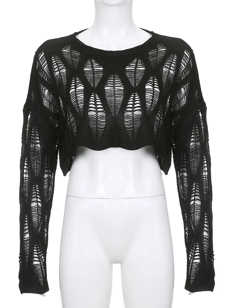 HEYounGIRL рваные сексуальные черные укороченные топы с вырезами свободная уличная