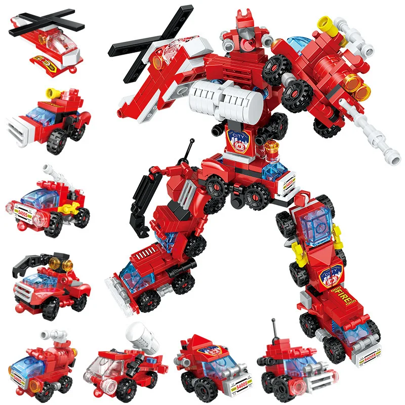 

Small Particles Boys Fire Rescue Team Puzzle Assembled Children's Car Robot Toy Building Blocks over 6 Years Old Blocks