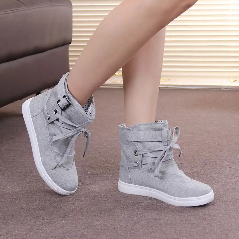 2021 Spring and Autumn New Women's Plus Velvet High-top Shoes Shoes Lace-up Student Flat-bottomed Casual Women's Short Boots