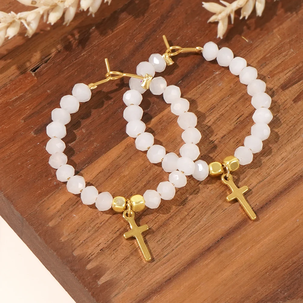 Женские серьги-кольца с искусственным жемчугом 1 пара