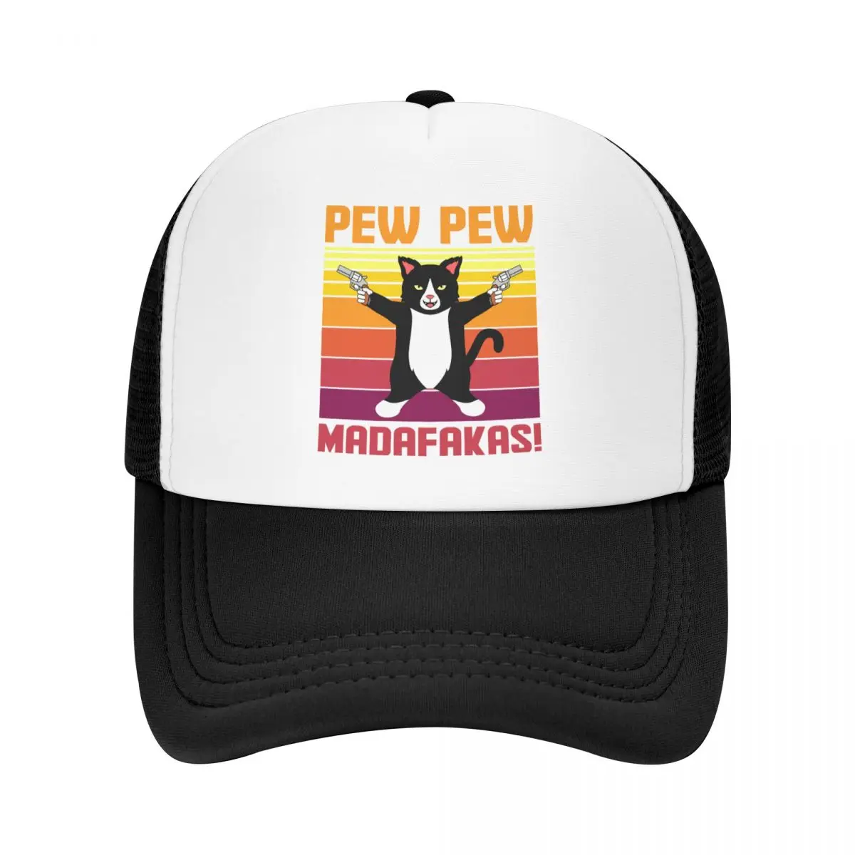 

Fashion Vintage Funny Black Cat Baseball Cap Men Women Breathable Pew Pew Madafakas Trucker Hat Outdoor Hats Snapback Caps