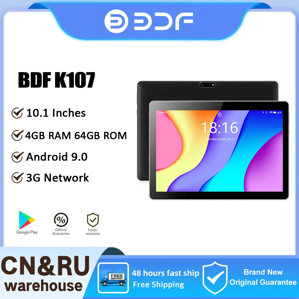 

BDF 2023 New Tablet 10.1 Inch 4GB RAM 64GB ROM Octa Core 3G+Wi-Fi SIM Phone Calls Google Play Type-C Android 9.0 Tablets Pc