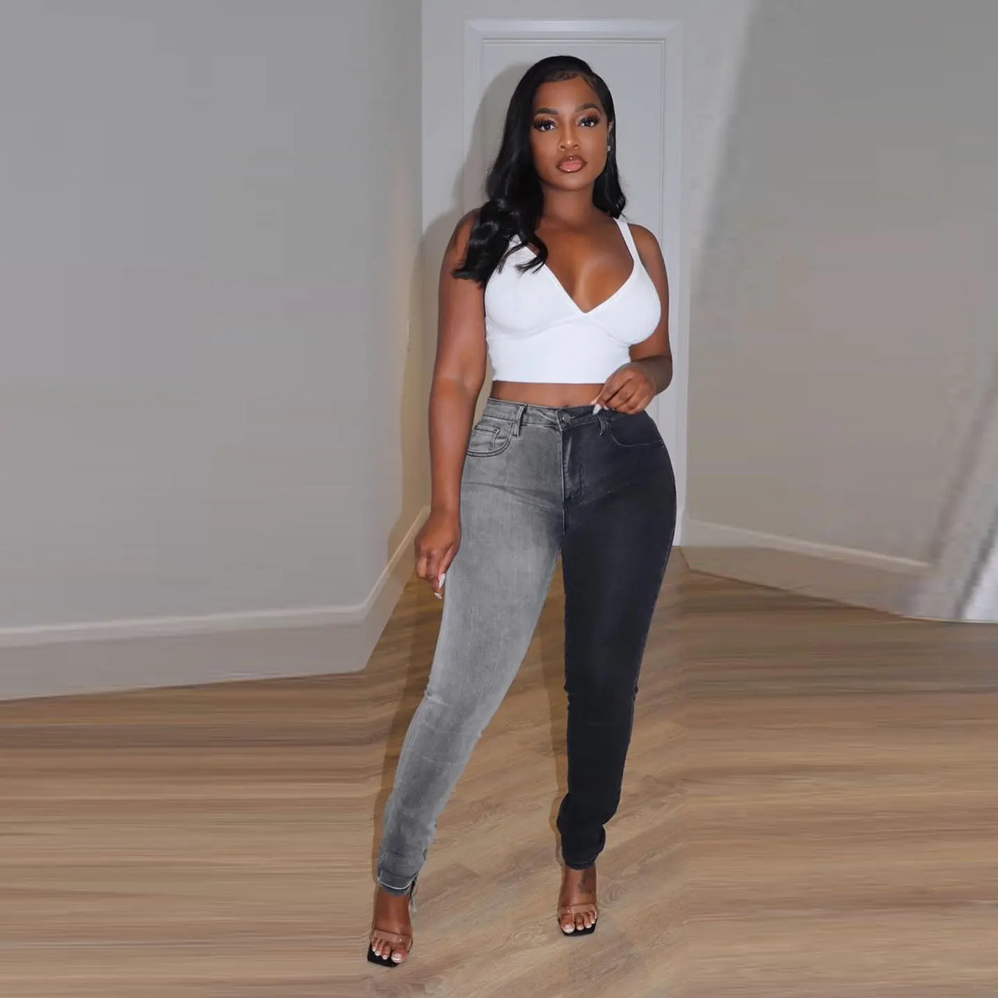 

Новинка 2022, модные женские джинсы в стиле пэчворк с высокой талией, уличные джинсовые брюки-карандаш