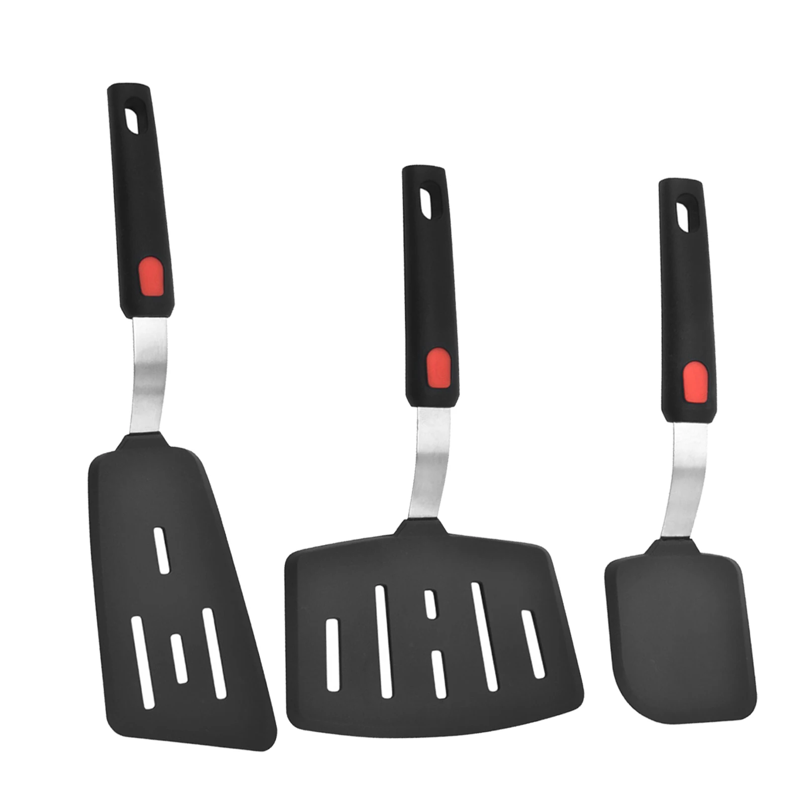 

3pcs Black Silver Silicone Spatula Cooking Home Kitchen Nonstick Cookware Slotted Turner No Scratch Heat Resistant Cookie