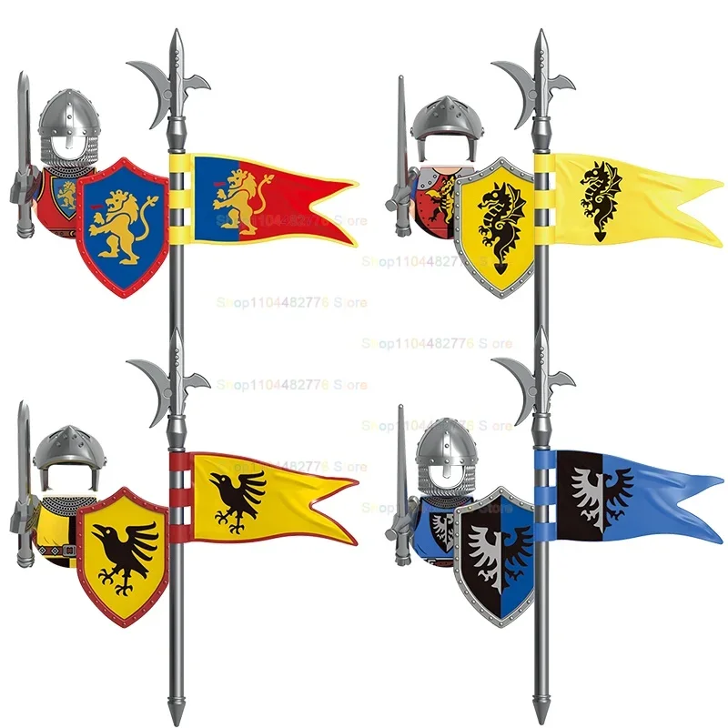 Фото GH0409 GH0410 Средневековые рыцарские доспехи, фигурки военных коней, строительные блоки, аксессуары для шлемов, детские игрушки, подарки на день рождения №2