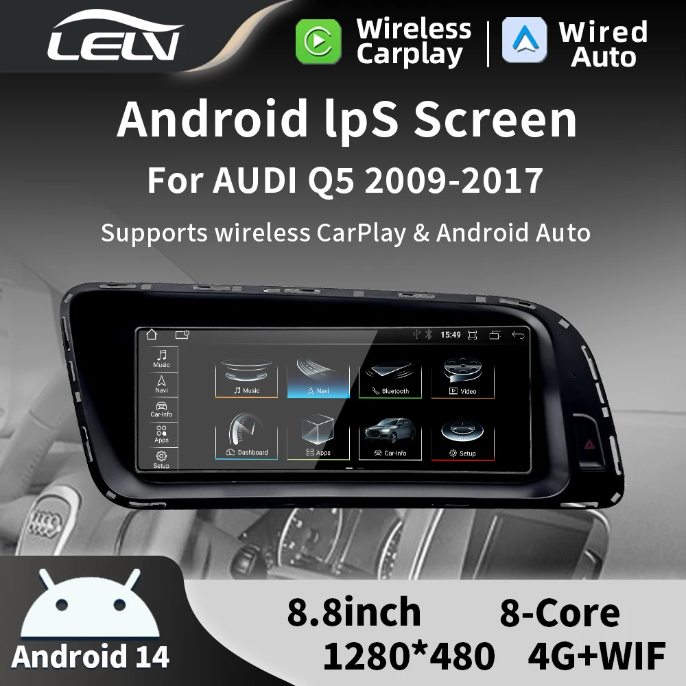 Беспроводной CarPlay/Android Auto 8 дюйма Android 14 автомобильный DVD-видео мультимедийное