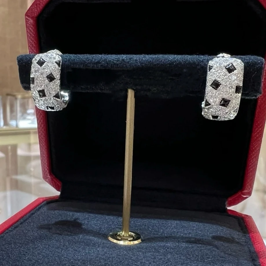 Серьги-кольца из стерлингового серебра 925 пробы с углеродным камнем леопардом