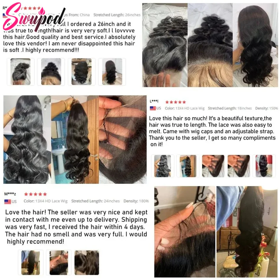 Фото 360 Полный кружевной парик 250% 13x6 HD Lace Frontal Wig 13x4 Frant Silky Body Wave Curly Remy Human Hair Темно-черный Бесклеевой Предварительно выщипанный №5