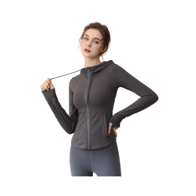 Yoga Suit Summer New Elastic Waist Tight And Breathable Fitness Exercise Yoga Hooded Long Sleeved Running Cardigan Tight Top
