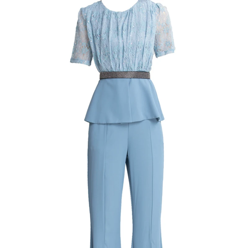 

Комплект из двух предметов, женский летний модный костюм, шикарный и элегантный комплект из двух предметов с брюками, праздничный наряд, жен...