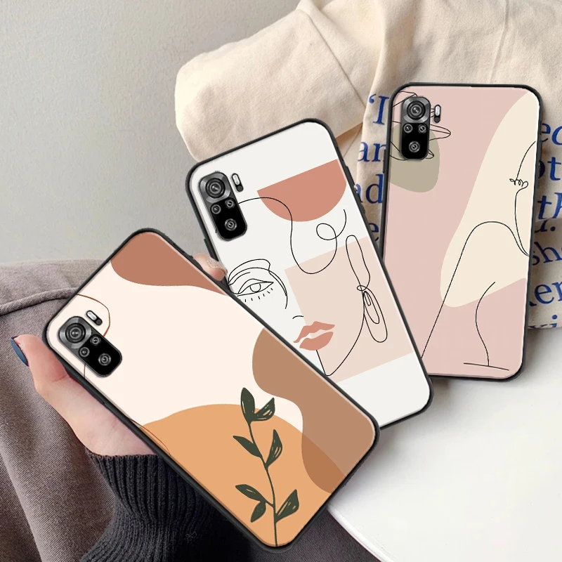 

Abstract Art Line Flower Girl Soft TPU Phone Case For Xiaomi Redmi 9 9i 9AT 9T 9A 9C 10X 4G 5G Note 10 10T 5G Coque Black Cover