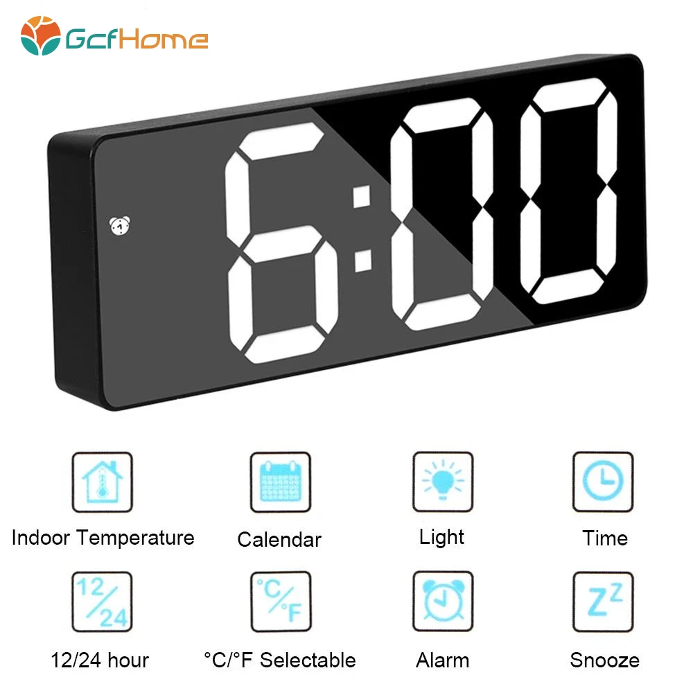 

LED Digital Electronic Desktop Clock Snooze Acrylic/Mirror Alarm Clock Voice Control Time Temperature Display Home Decorations