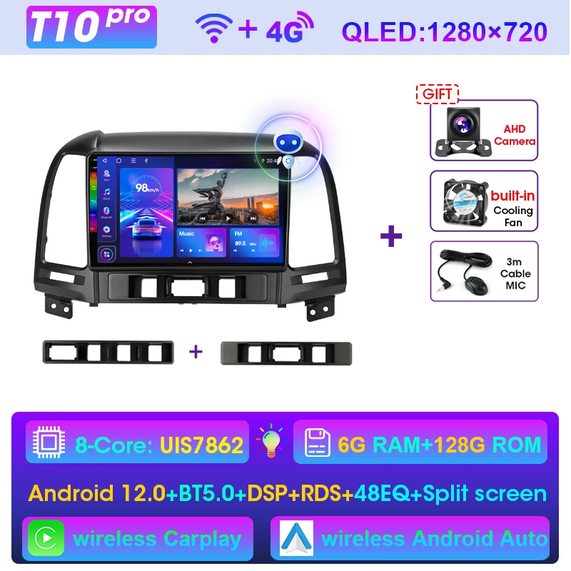 

JMCQ Android 12 DSP автомобильное радио мультимедиа видеоплеер навигация GPS для Hyundai Santa Fe 2 2006-2012 2din головное устройство Carplay