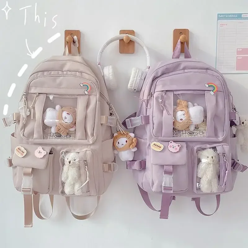 

Милый нейлоновый рюкзак для женщин, Классический Повседневный дизайнерский рюкзак для девочек с куклой-подвеской, модная школьная сумка для девочек