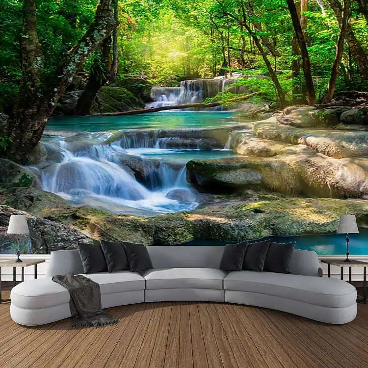 

Waterfall Tapestry Nature Trees Magical Forest Wall Hanging Landscape Scenery Cloth Home Bedroom Aesthetic Art Room Decor Tapiz