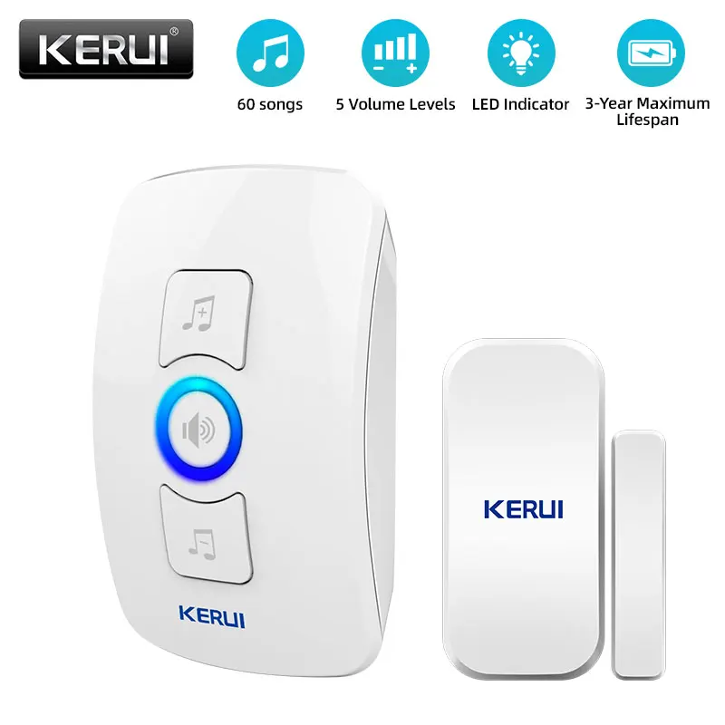 Беспроводной дверной звонок KERUI, домашняя безопасность, дверной звонок, работающий с PIR-детектором движения, дверной датчик, звуковая сигнализация, кольцо, кнопка