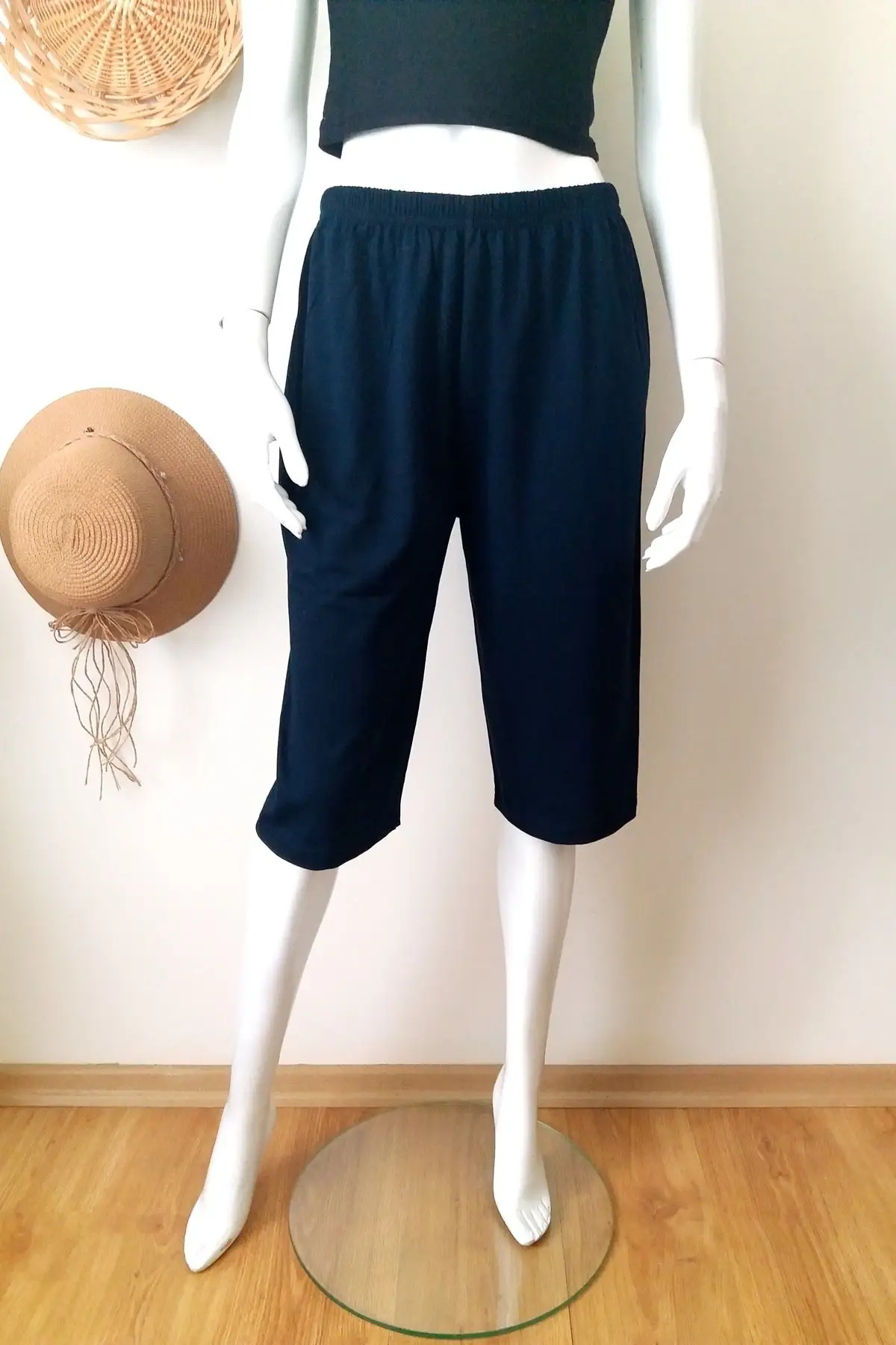 

Women's Shorts Unisex Navy Blue Solid Color Combed Cotton Capri New Summer Bermuda Basic Short Pants Mini Trousers
