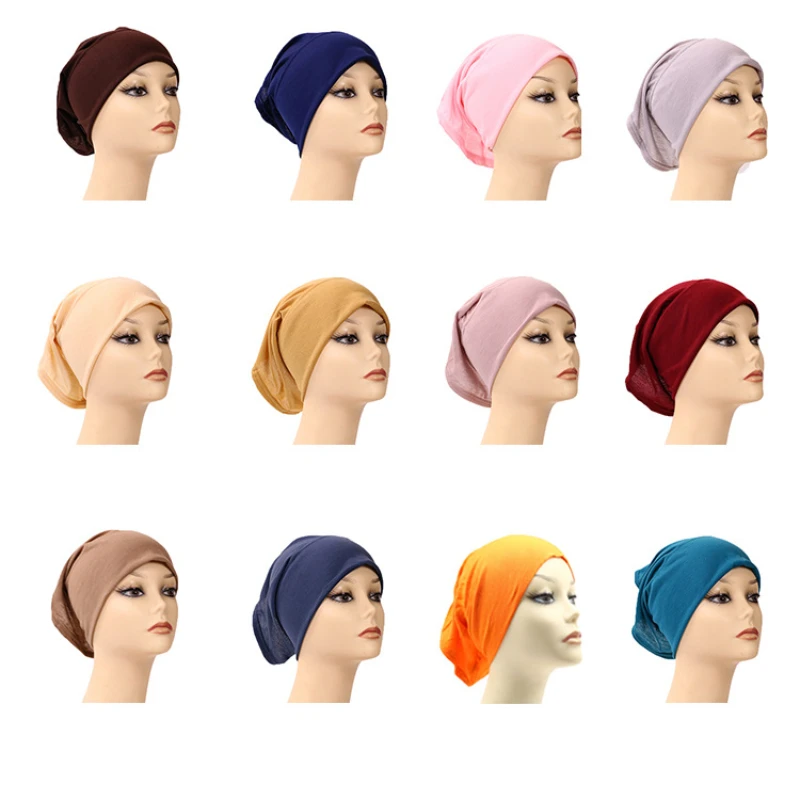 

Ethnic Modal Kerchief 12 Colors Monochrome Jersey Top Cuft Bottoming Hood Women Outdoor Hijab accessories Muslim fashion Caps