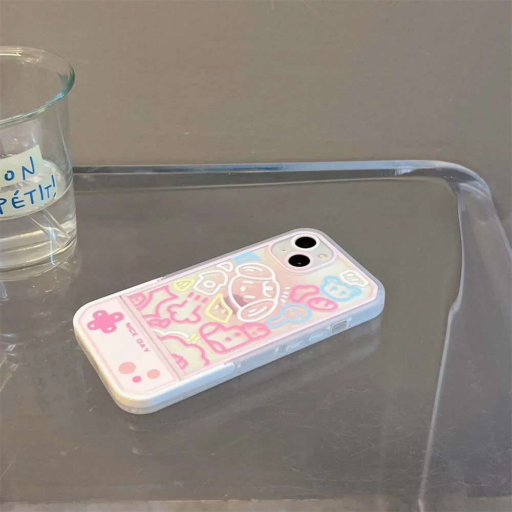 Phone Case For iPhone 14 Pro Max 11 13 12 Xs X Xr 7 8 Plus Se 2022 2020 Cover Colorful Cartoon Flower Wit Invisible Stand Holder