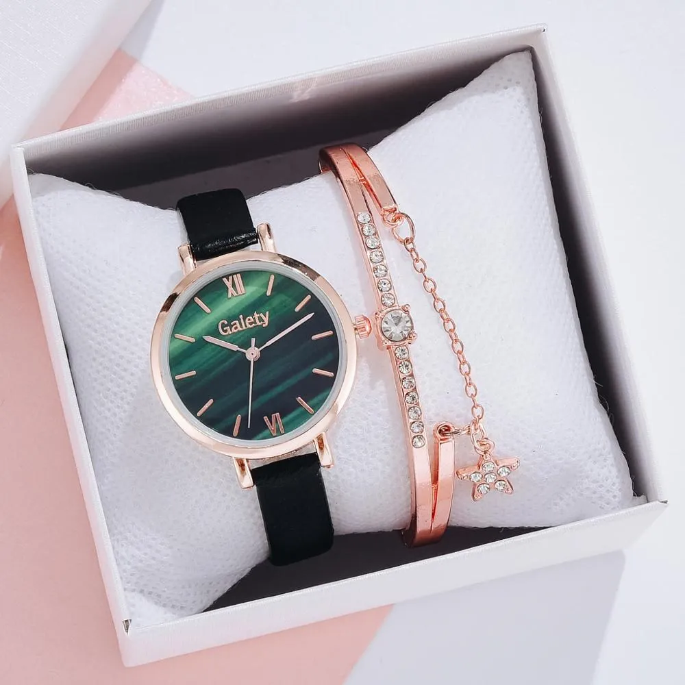 

Fashion Women Leather Watches For Ladies Sports Dress Quartz Clock Women's Bracelet Green Dial Sports Casual Watch Gift