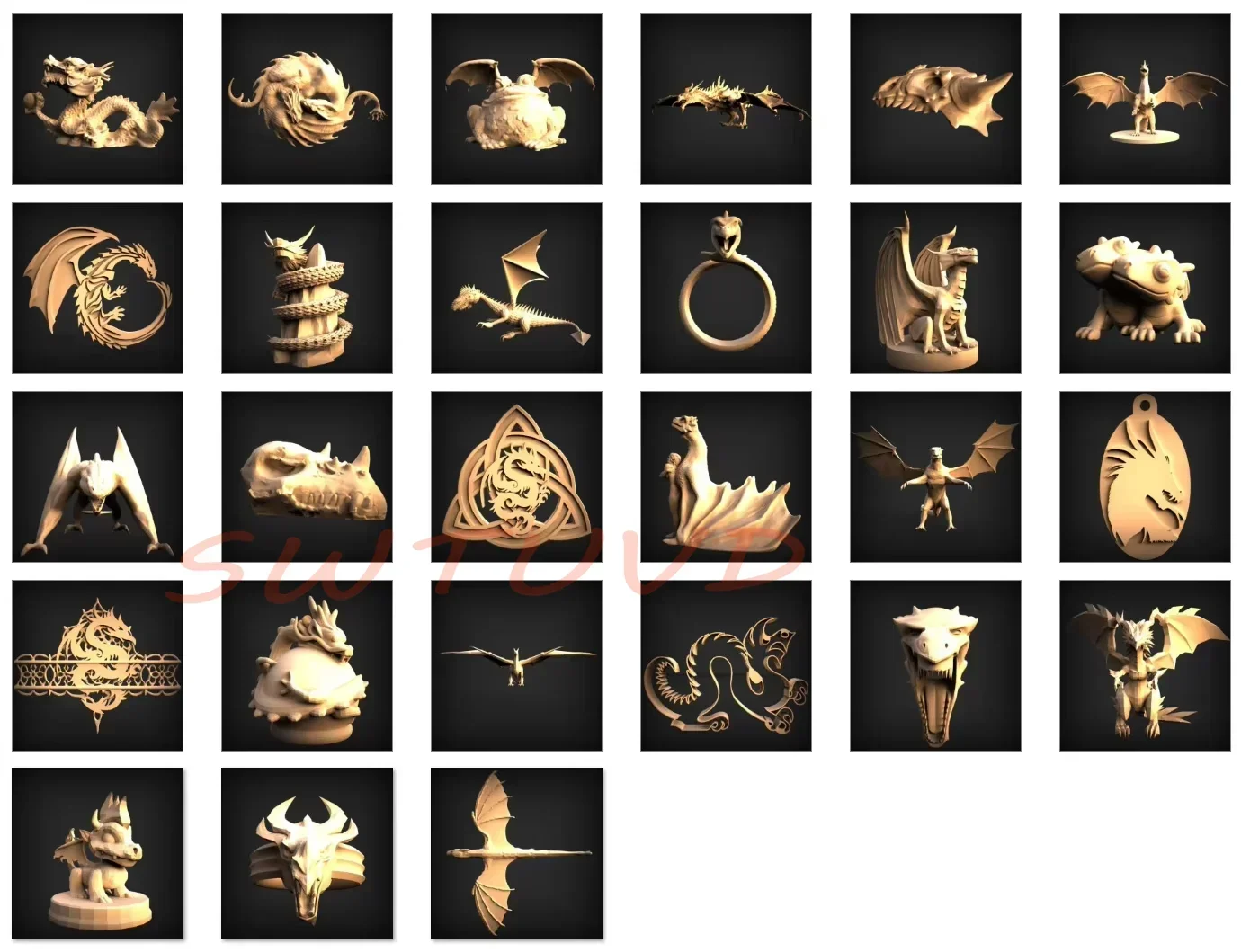 120 шт. Коллекция файлов Dragon STL 3D модели для 3D-принтеров и с ЧПУ + RLF Wall Art Desing