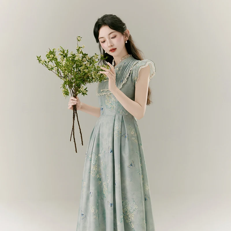 Маленькое платье с длинным рукавом улучшенное Новое китайское женская одежда 2024
