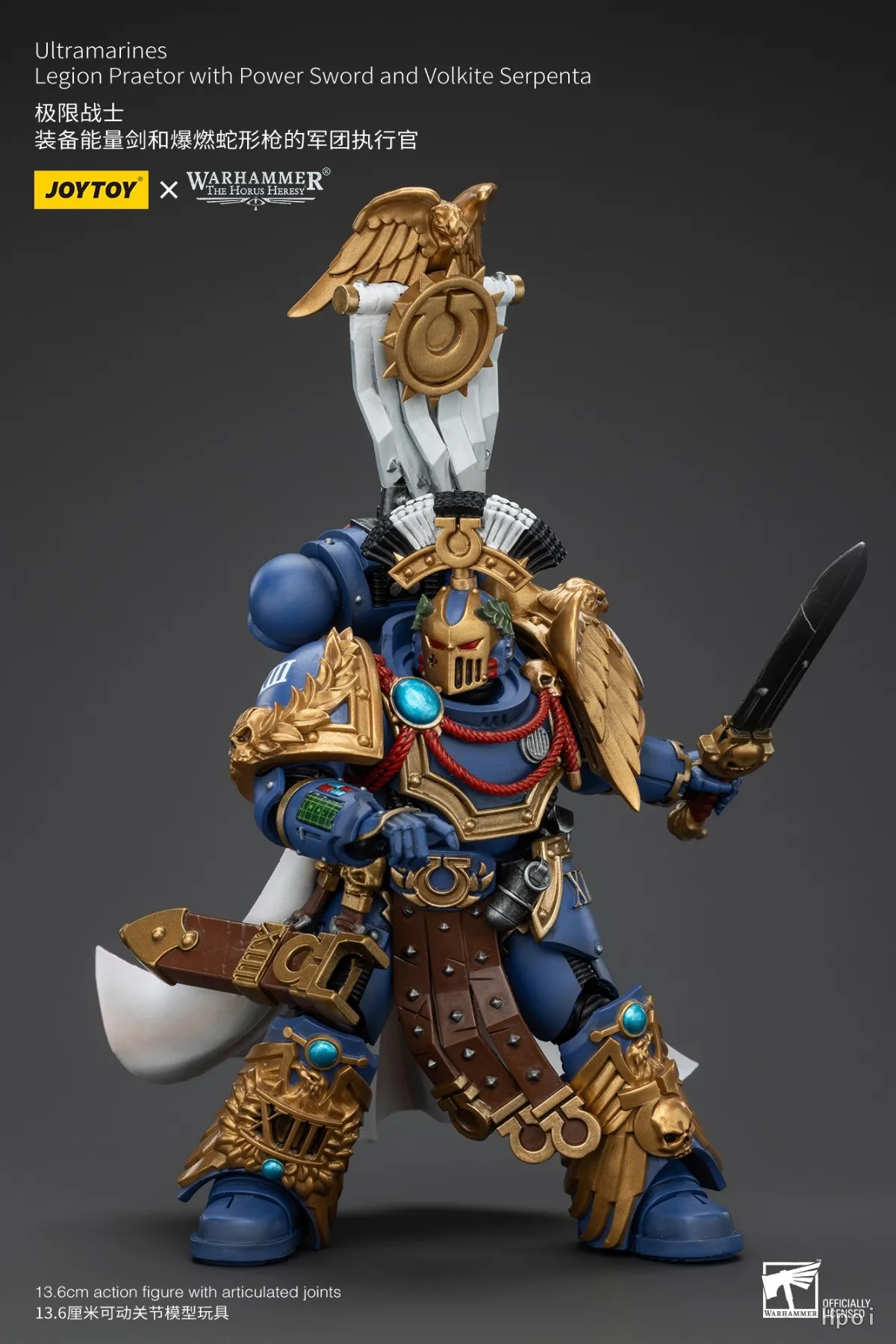 Фото В наличии JOYTOY Warhammer 40K Ultramarines Legion Praetor с Power Sword и Volkite Serpenta, фигурка 1/18, модель, подарки №3