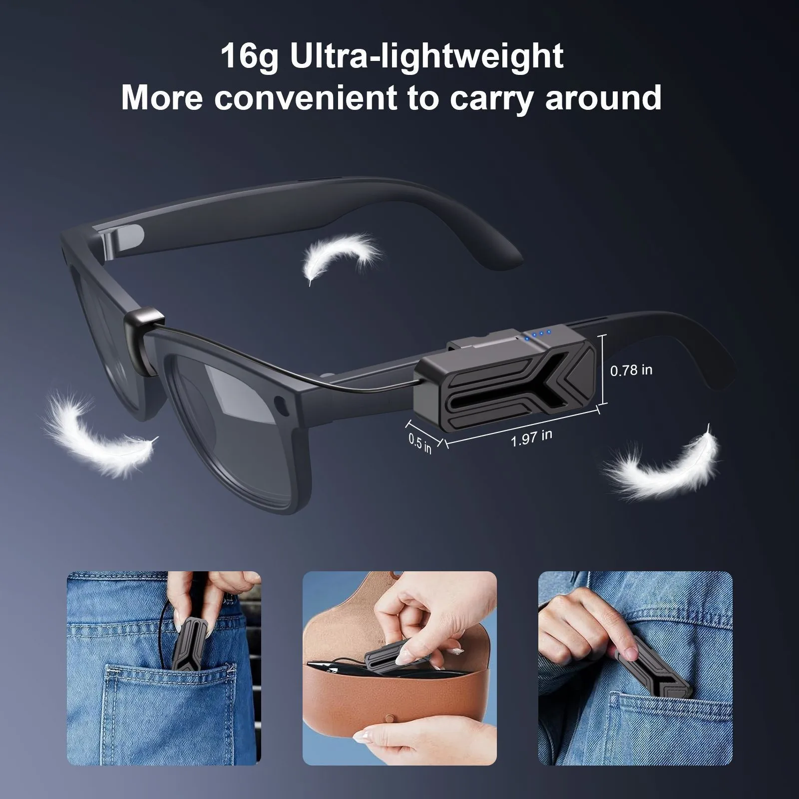 Зарядный чехол для очков Meta Skyler Headliner HSTN Display 2 на 400 мАч: зарядка без кабелей, без беспорядка (art.: 3920db2408bba) - 3920db2408bba