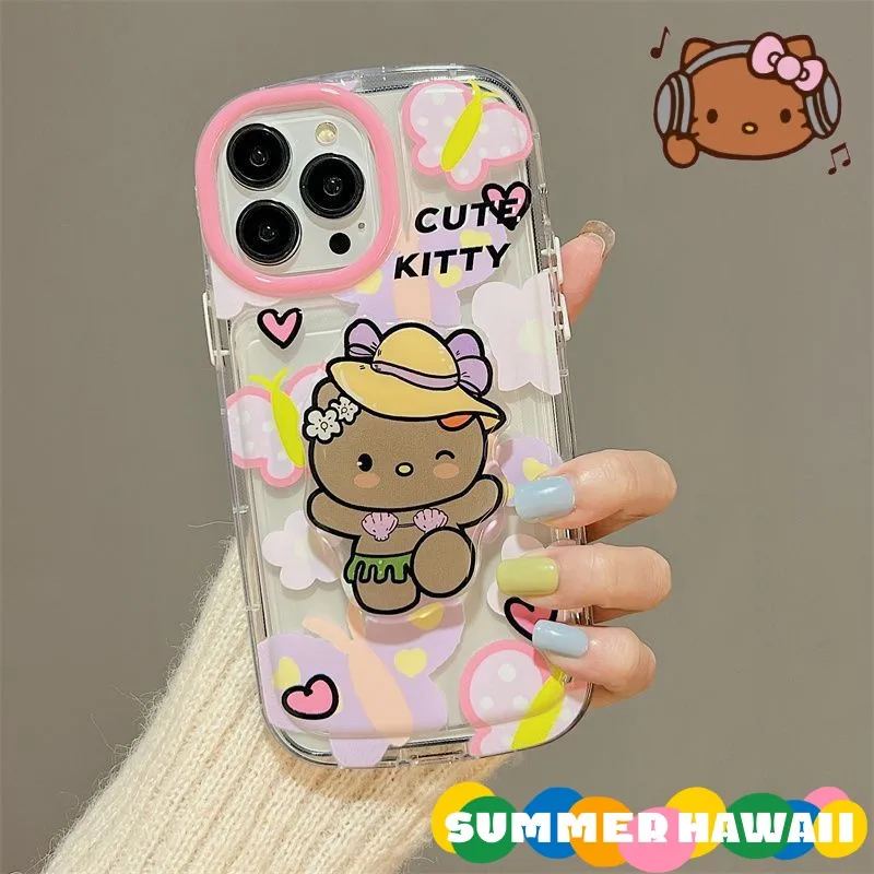 

Black Skin Grass Skirt Hellokitty Anime Girl Heart Phone Case with Holder for 14 13 Promax Iphone 11 12 Cartoon Anti Fall Cases