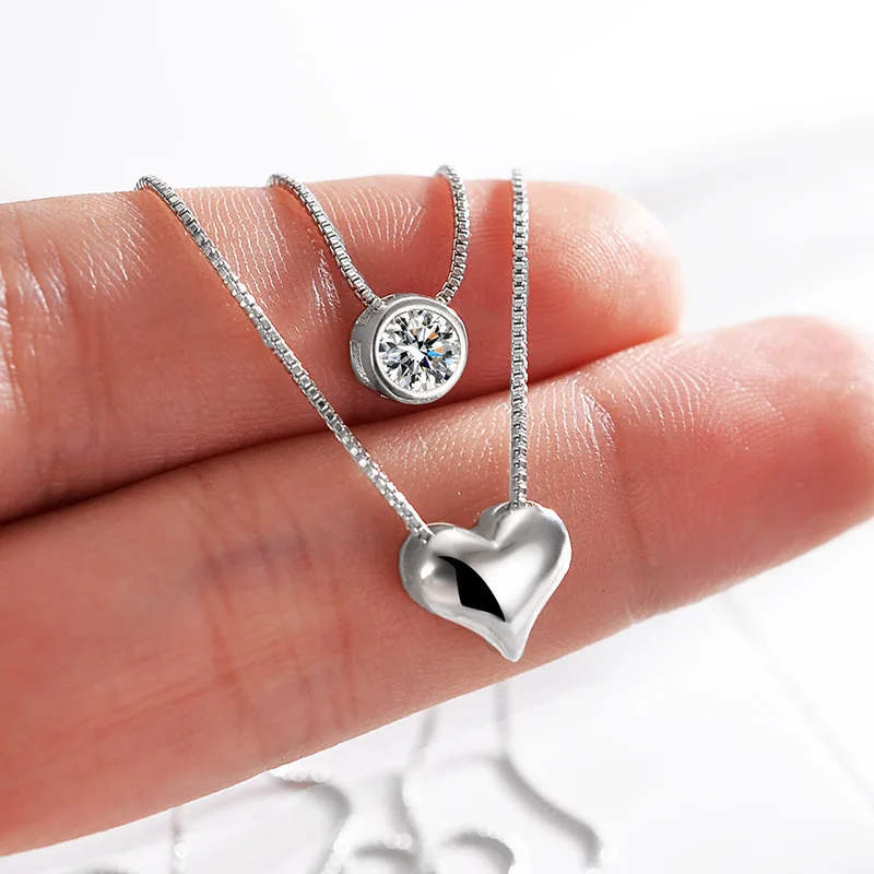 

Crystal Circular Zircon Heart Shaped Layered Pendant Necklace for Women Fashion Rhinestone Female Wedding Party Fine Jewelry
