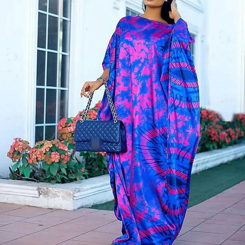 L 5XL Middle East Muslim Loose Ladies Robe Summer New Doll Sleeve Printed Long Maxi Dresses Ladies Traditional African Clothing