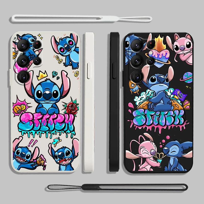 

Liquid Rope Phone Case For Samsung S23 S22 S21 S20 FE S10 Plus Lite Ultra 5G Cover Shell Cute Lilo Baby Stitch Cover Shell Coque