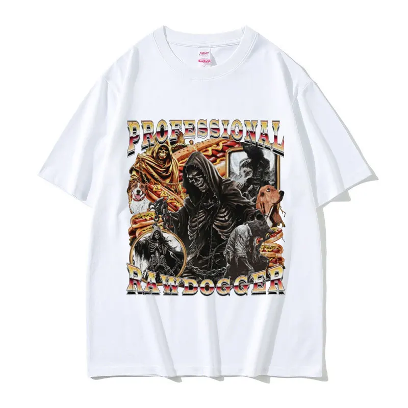 Профессиональные футболки с забавными мемми Rawdogger винтажные рисунком скелета