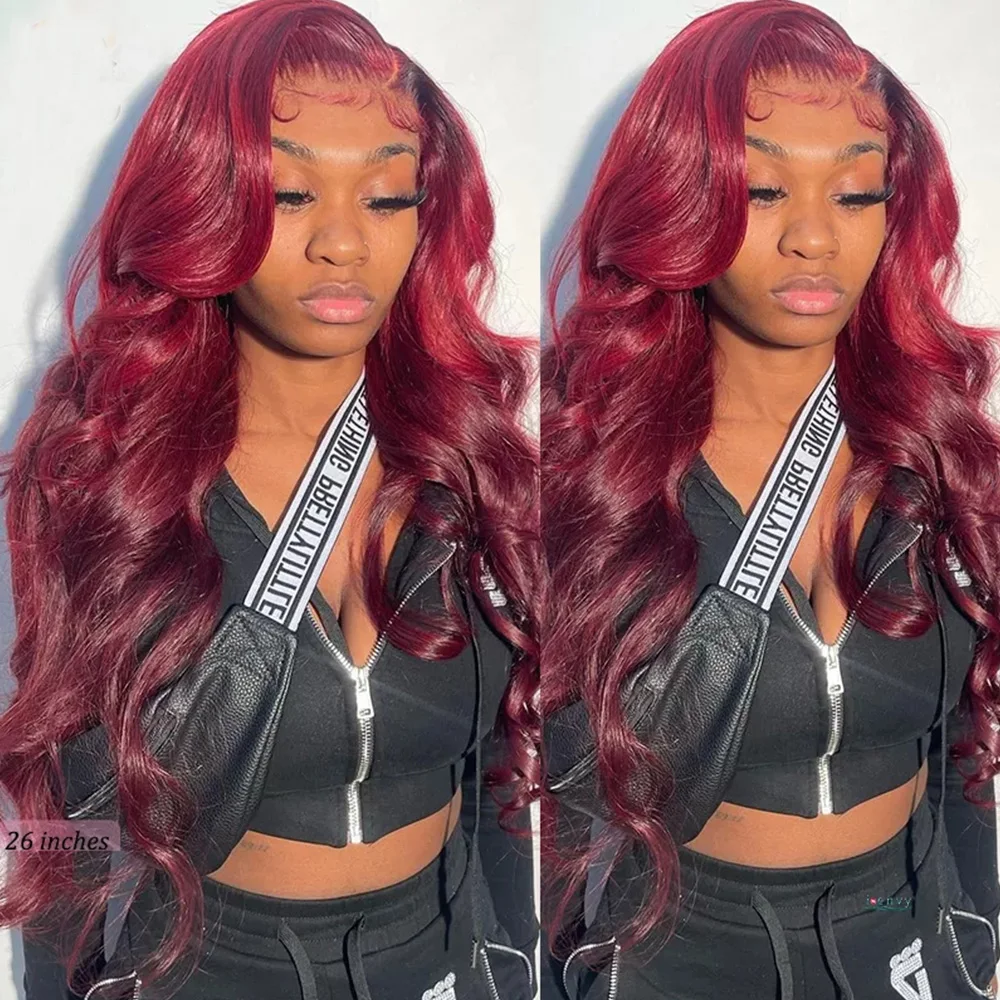 

Burgundy Lace Front Wig 13x4 HD Transparent Lace Frontal Wig Pre Plucked 99J Human Hair Wig Body Wave Wigs For Women Human Hair