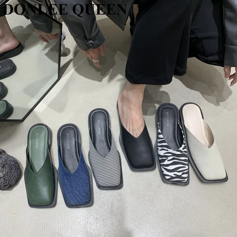 

Zebra Mule Shoes Women Flat Square Toe Slipper Slip On Slide New Brand Sandal Outdoor Flip Flop Summer Footwear Zapatillas Mujer