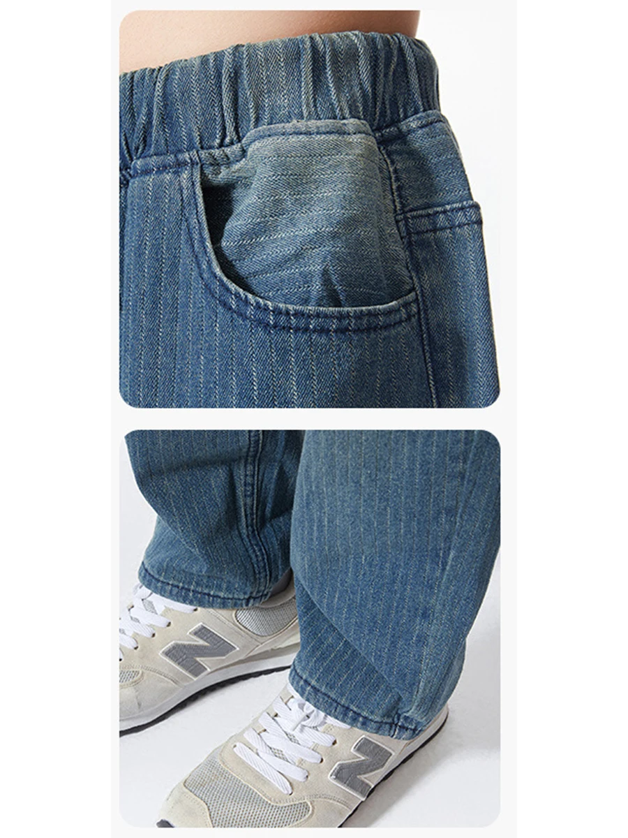 Four Seasons Large Size American High Street Loose Straight Jeans Men's Wide Leg Elastic Waist Trousers Y2K Men Jeans Streetwear