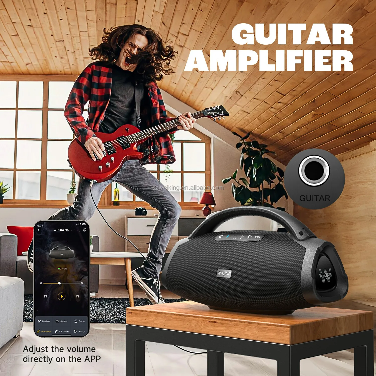 Фото Портативная беспроводная колонка W-KING 200W с технологией XBass, водонепроницаемостью IP67, 24-часовым временем работы, поддержкой TWS, быстрой зарядкой и опциональным беспроводным микрофоном №5