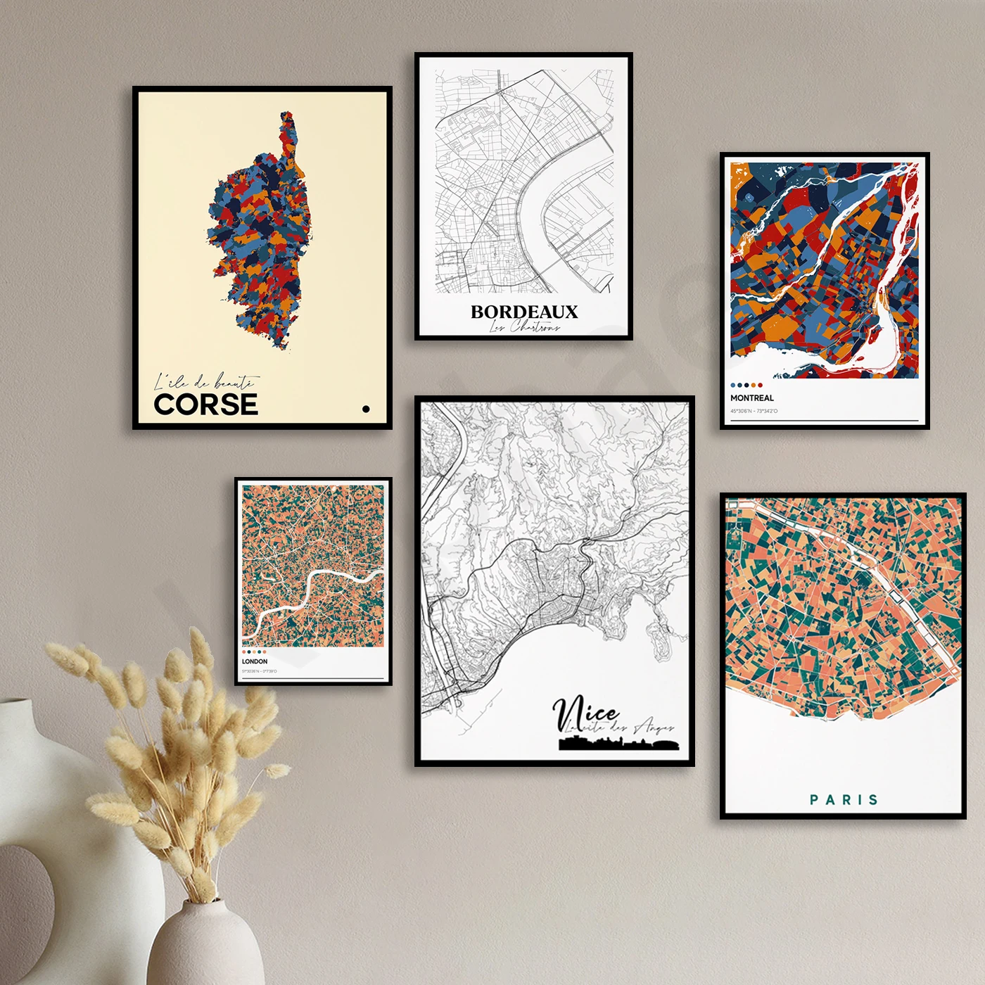 Лондон Париж Каракас La Rochelle Montpellier Корсика Бордо СЕСЬ. Плакат с картой