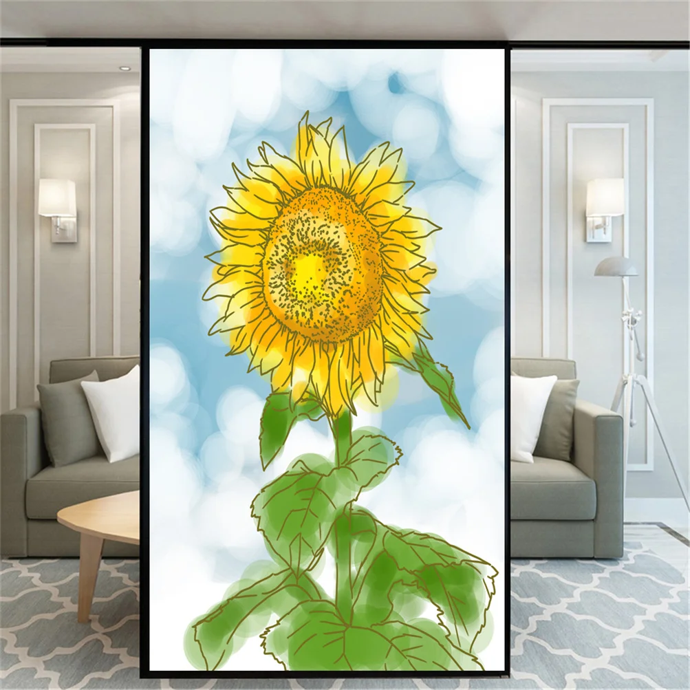 

Privacy Window Film Static Cling No Glue Decorative Sunflower Window Treatments Window Coverings Glass Window Sticker for Home