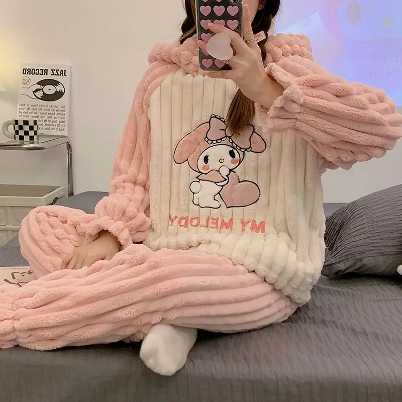 

Kawaii Sanrio Покемон Пикачу Mymelody плюшевая Пижама женская зимняя утепленная новая фланелевая Домашняя одежда теплый костюм