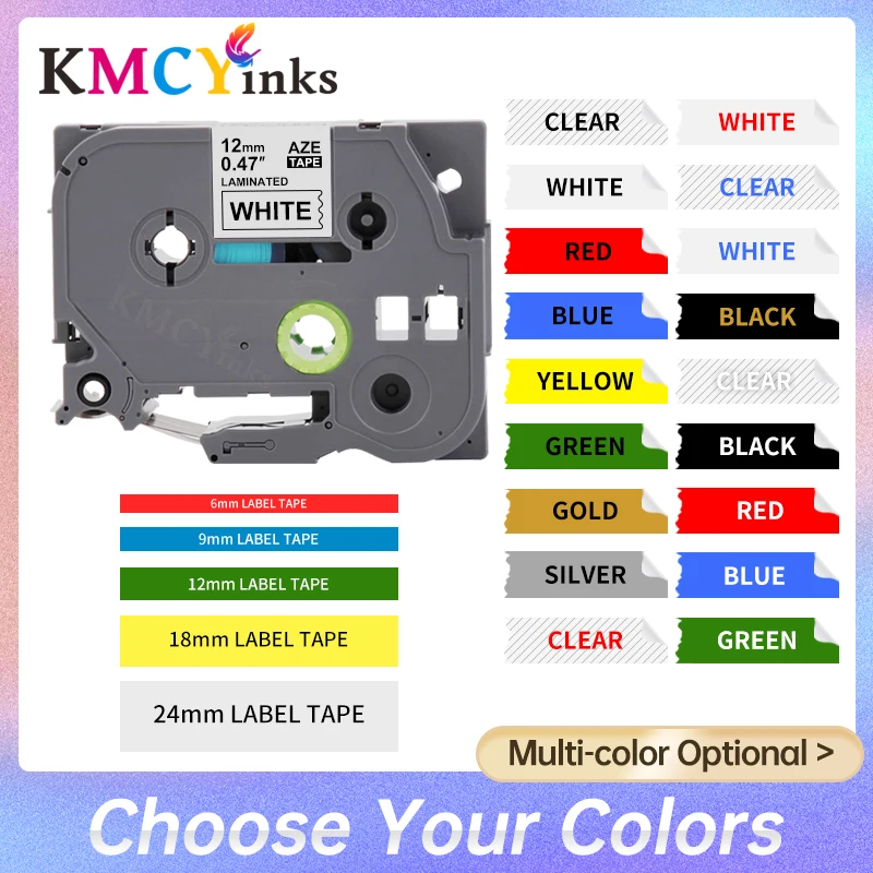 KMCYinks 6/9/12/18/24mm 231 TZe Label Tape 221 211 Laminated 631 431 531 Labeling Ribbon Compatible for Brother PT-H110 |