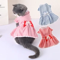 dog skirt bow knot dress wedding dress spring summer autumn plaid pet cat clothes supplies striped cat shirt skirt pet clothes