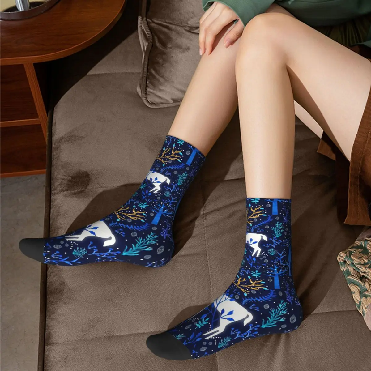 Мужские и женские носки Deericorn в синем цвете модные высокого качества подарок на