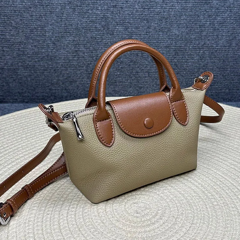 

New Cowhide Leather Women Handbag Luxury Designer Female Small Duffel Bag Fashion Contrast Color Ladies Shoulder Crossbody Bags