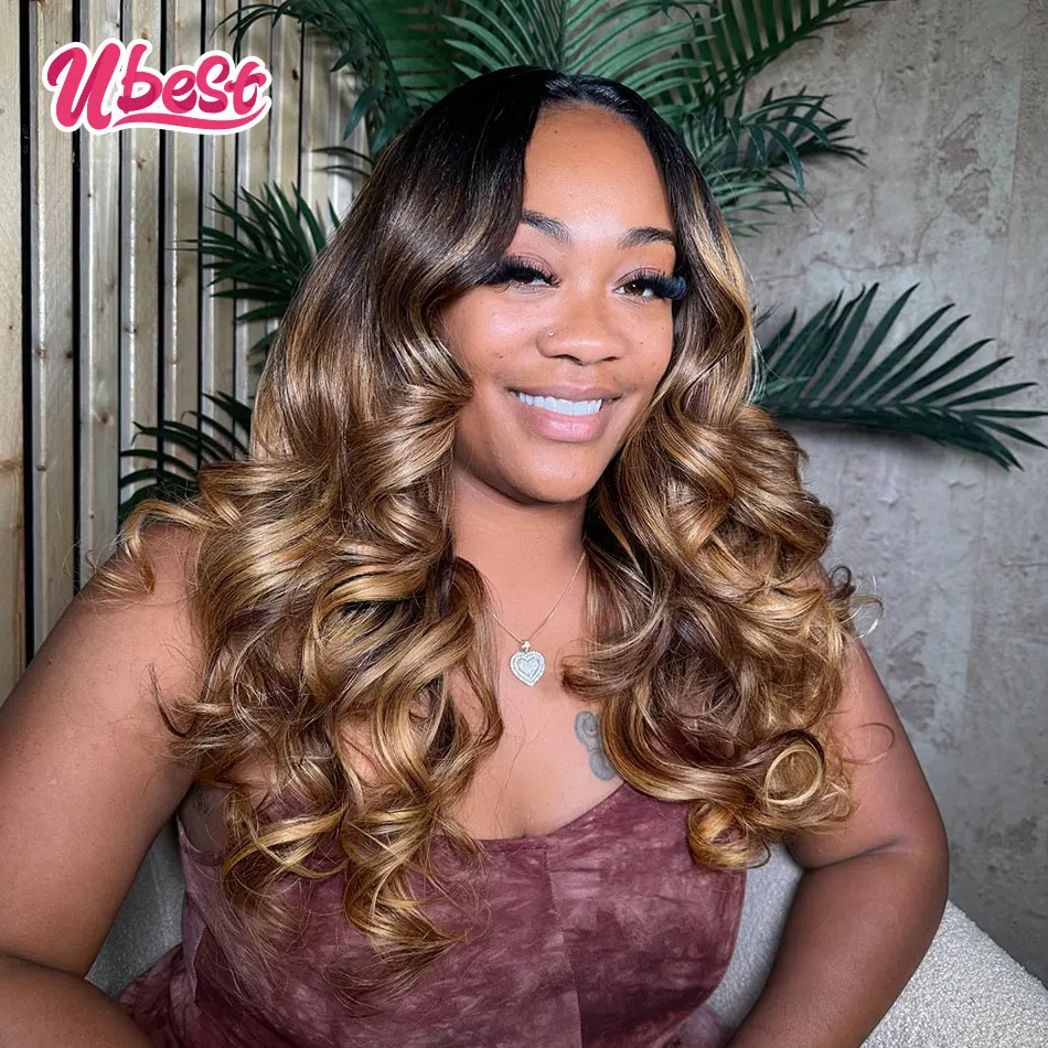 Парик коричневый медовый светлый 13X6 телесная волна Прозрачная Кружевная