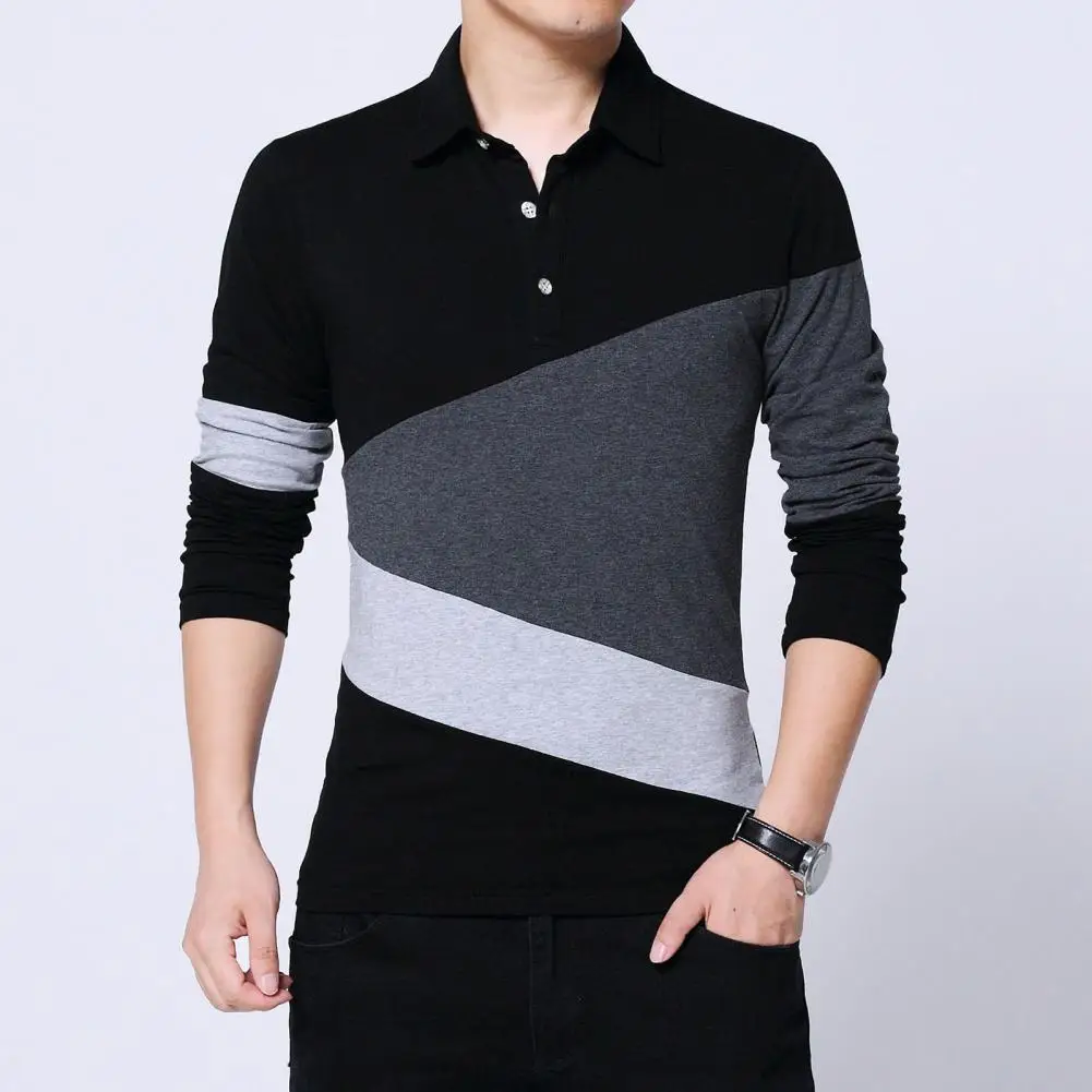 

Рубашка-поло мужская с длинным рукавом, цветная блуза в стиле пэчворк, деловой пуловер, верхняя одежда, весна