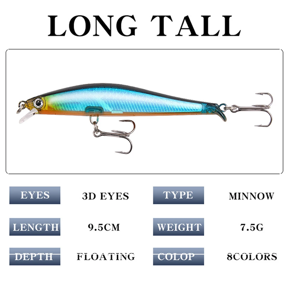 

Hard Lures 9.5cm7.5g Luya Bait Floating Water Laser Mino Beads Strengthen Three Hooks Fishing Gear FOR FISH SEA FISH LURE EYE