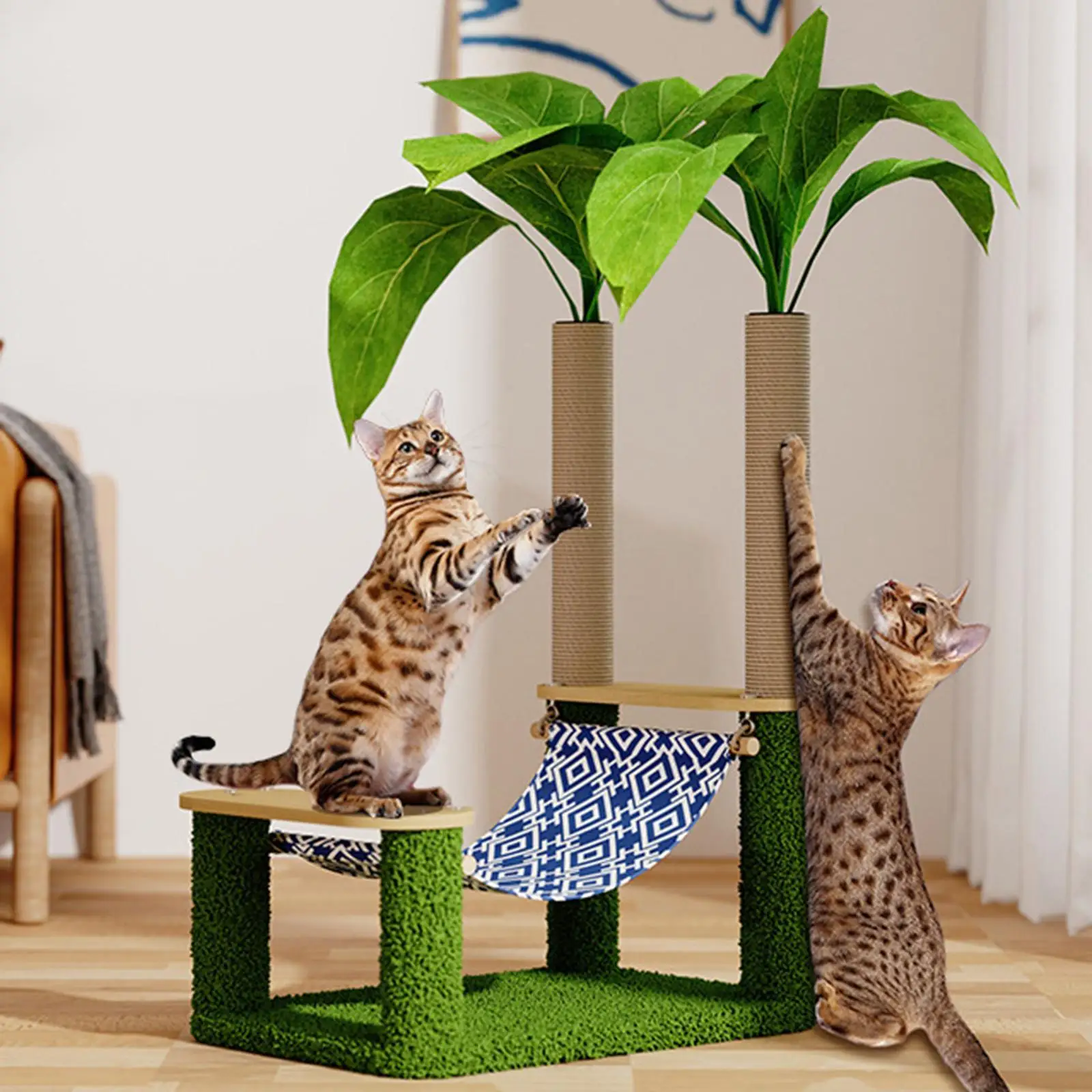 Cat Hammock Climbing Frame Tree Banana Leaf Cats Toy for Rest Play
